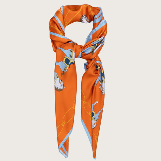 Silk Scarf 140 Tang Horses Orange