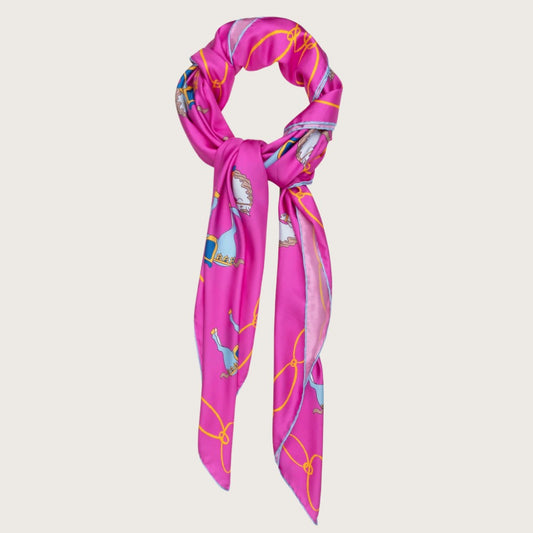 Silk Scarf 140 Tang Horses Pink
